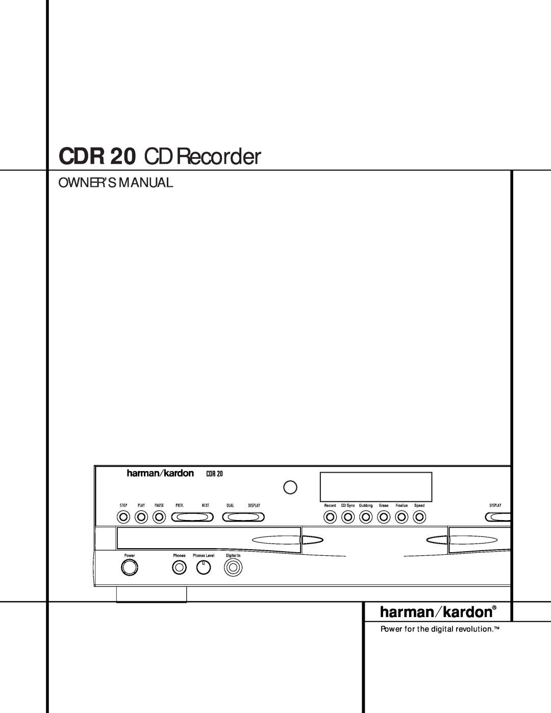 Harman-Kardon 76, CD Player owner manual CDR 20 CD Recorder 