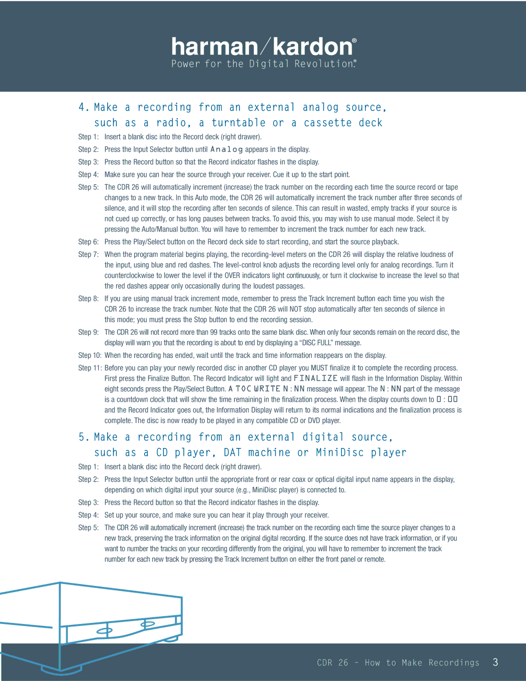 Harman-Kardon CDR 26 owner manual Power for the Digital Revolution. Power for 