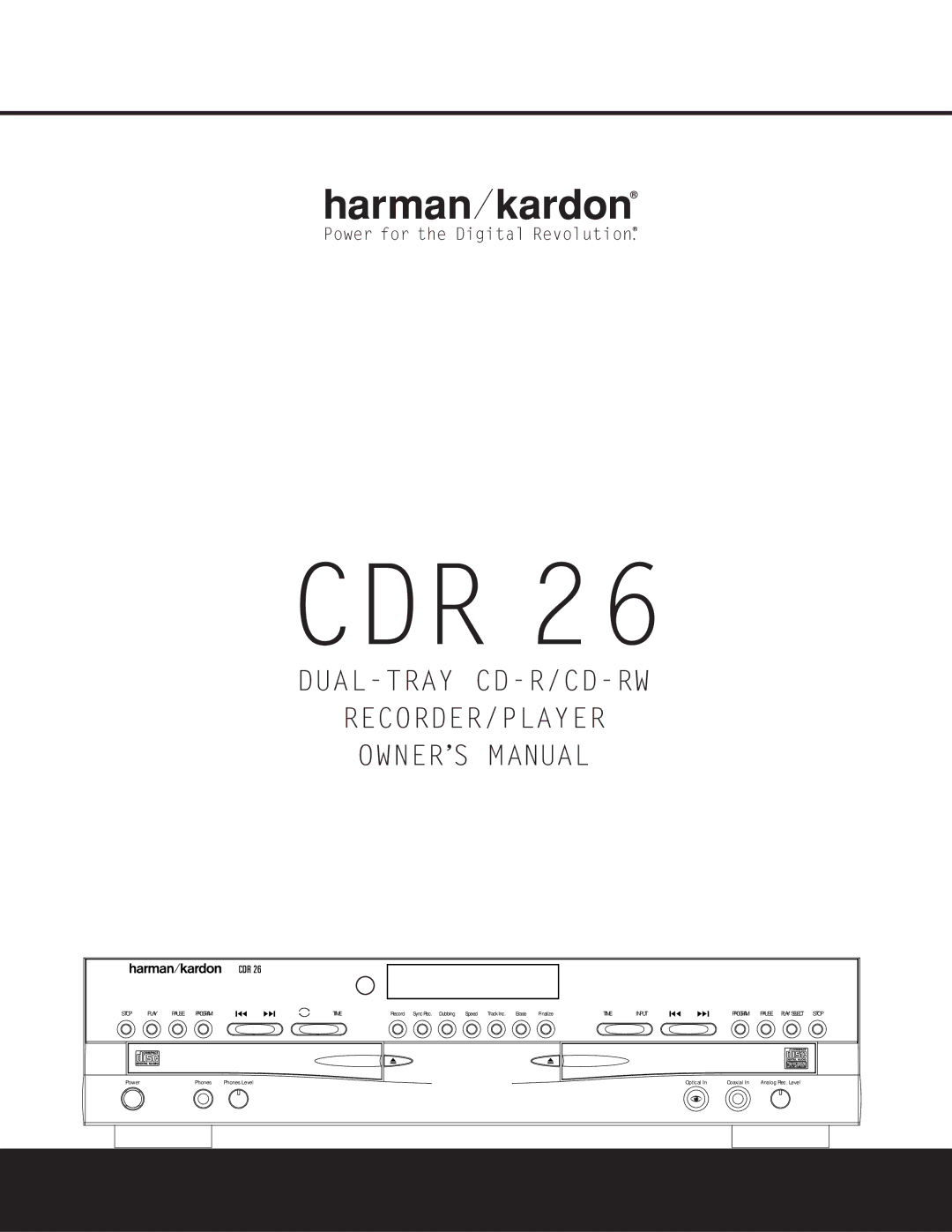 Harman-Kardon CDR 26 owner manual Cdr, Dual-Tray Cd-R/Cd-Rw Recorder/Player 