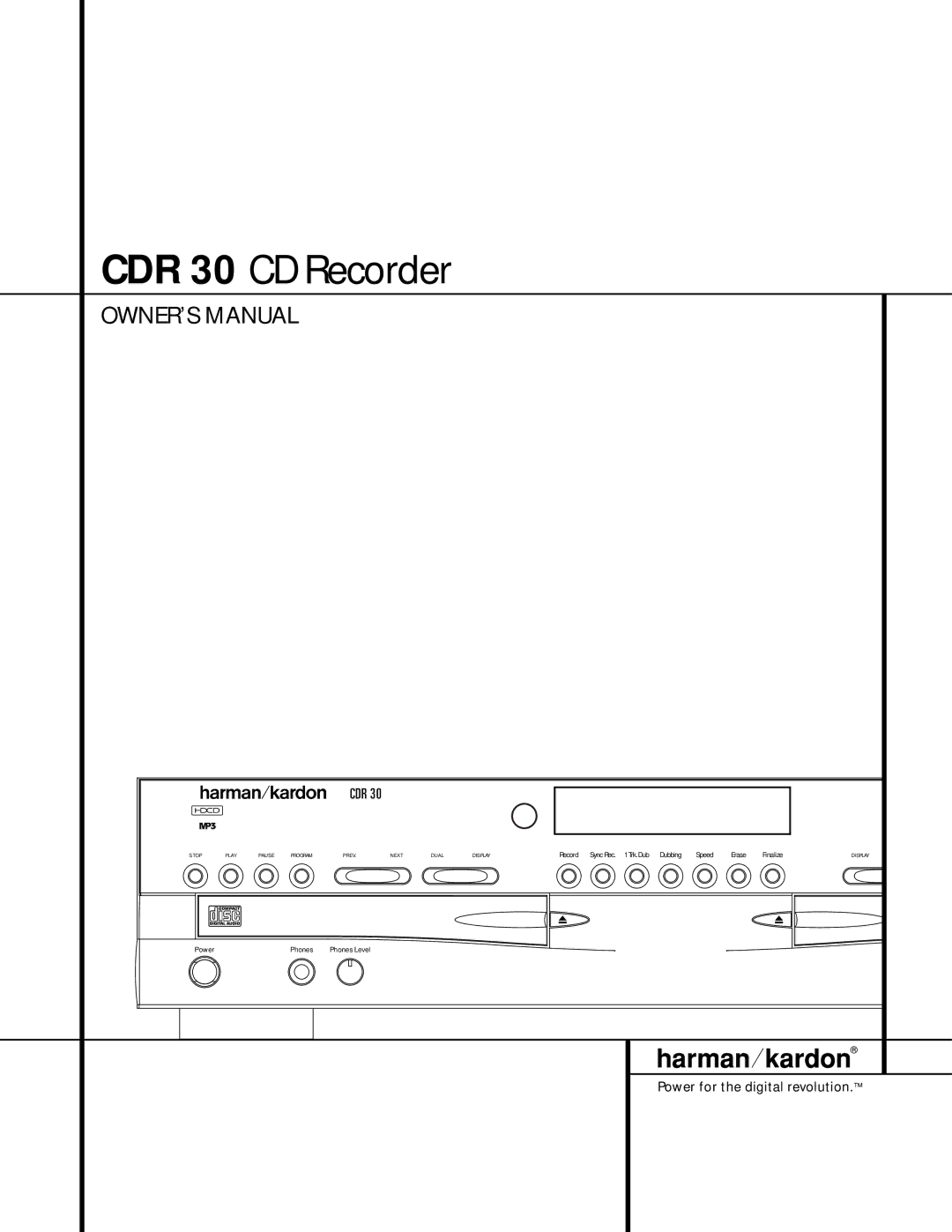 Harman-Kardon owner manual CDR 30 CD Recorder 