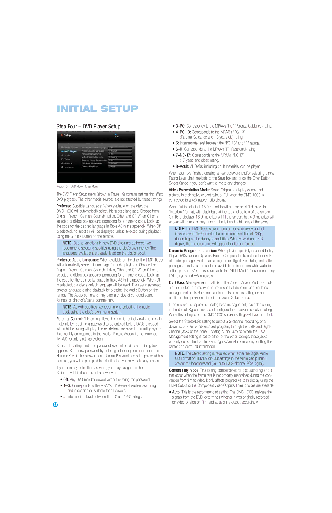 Harman-Kardon DMC 1000 manual Step Four DVD Player Setup, Preferred Subtitle Language When available on the disc 