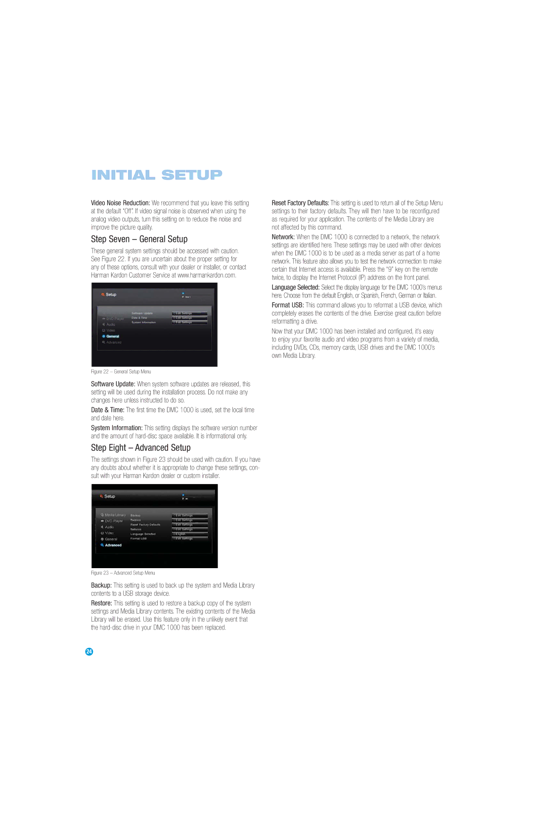 Harman-Kardon DMC 1000 manual Step Seven General Setup, Step Eight Advanced Setup 