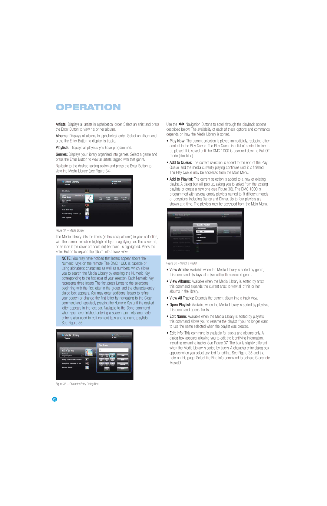 Harman-Kardon DMC 1000 manual Playlists Displays all playlists you have programmed, Media Library 