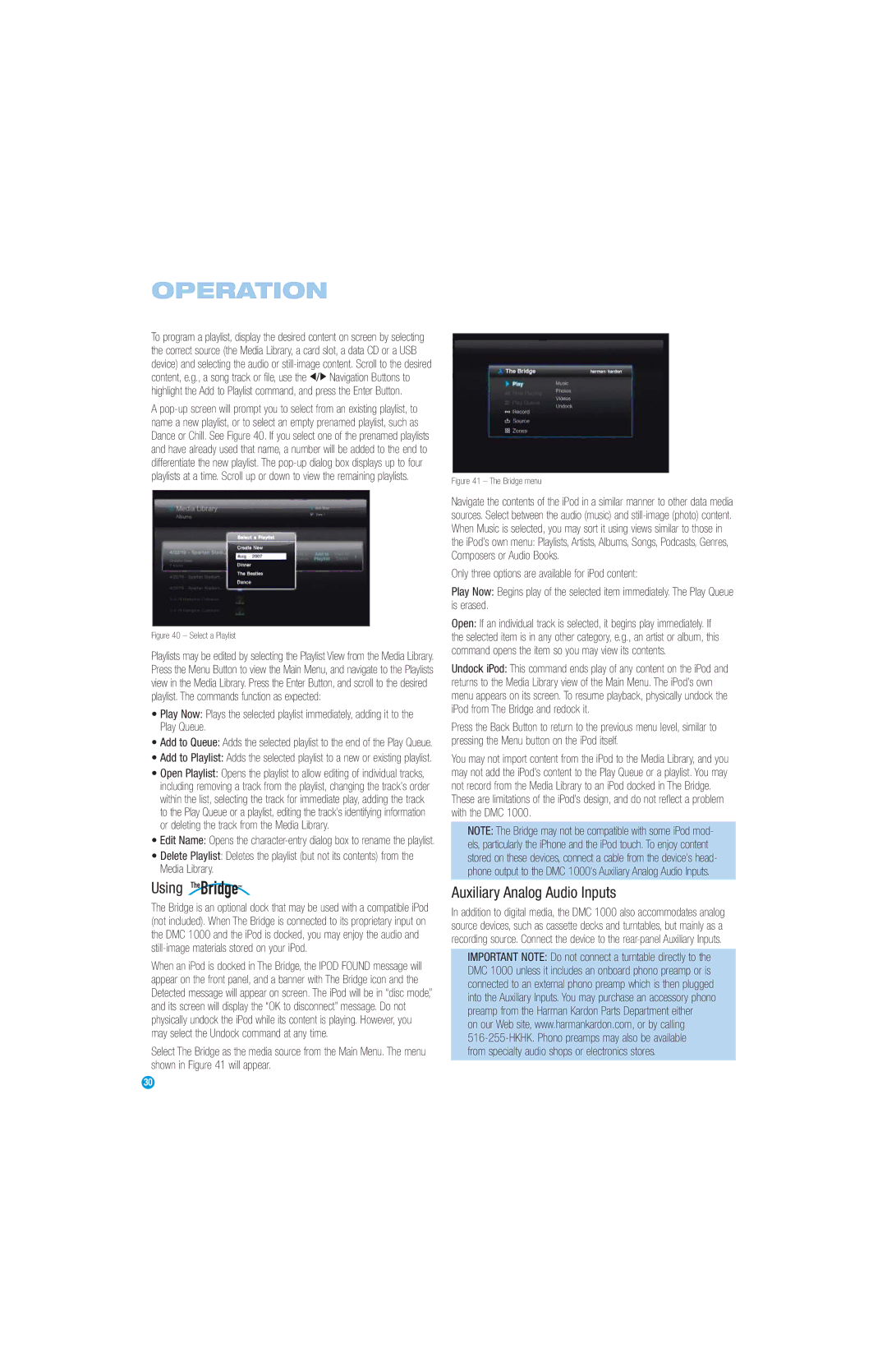 Harman-Kardon DMC 1000 manual Using TheBridgeTM, Auxiliary Analog Audio Inputs 