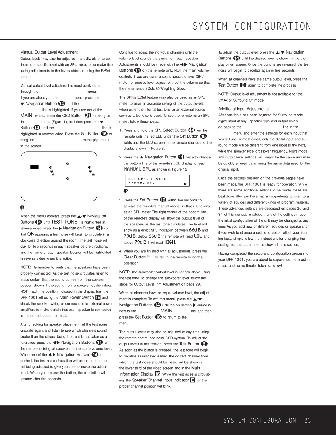 Harman-Kardon DPR 1001 owner manual Manual Output Level Adjustment, Additional Input Adjustments 