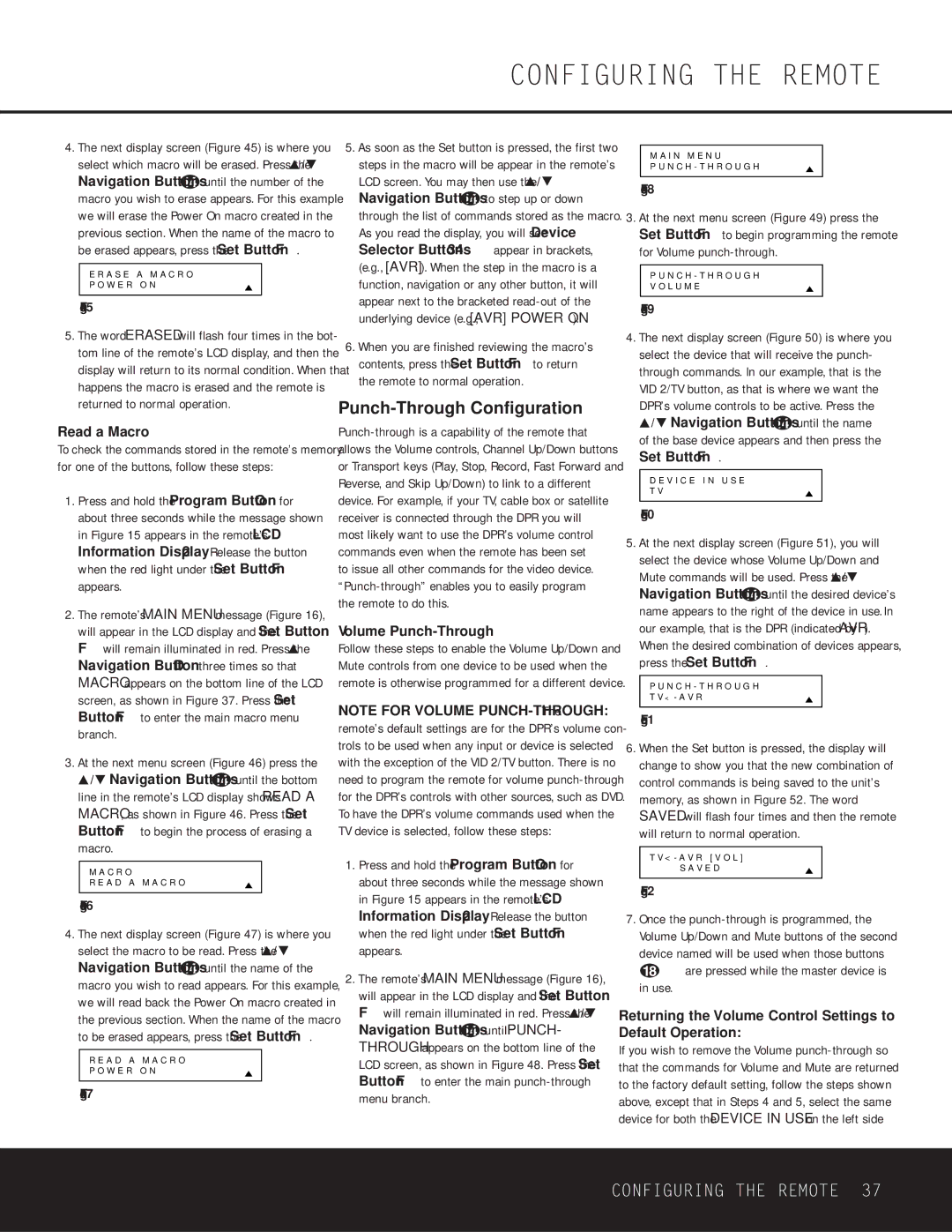 Harman-Kardon DPR 1001 owner manual Punch-Through Configuration, Read a Macro 