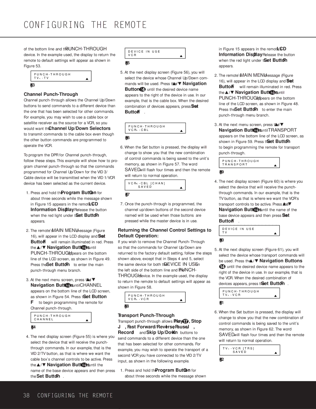 Harman-Kardon DPR 1001 owner manual Channel Punch-Through, Returning the Channel Control Settings to Default Operation 