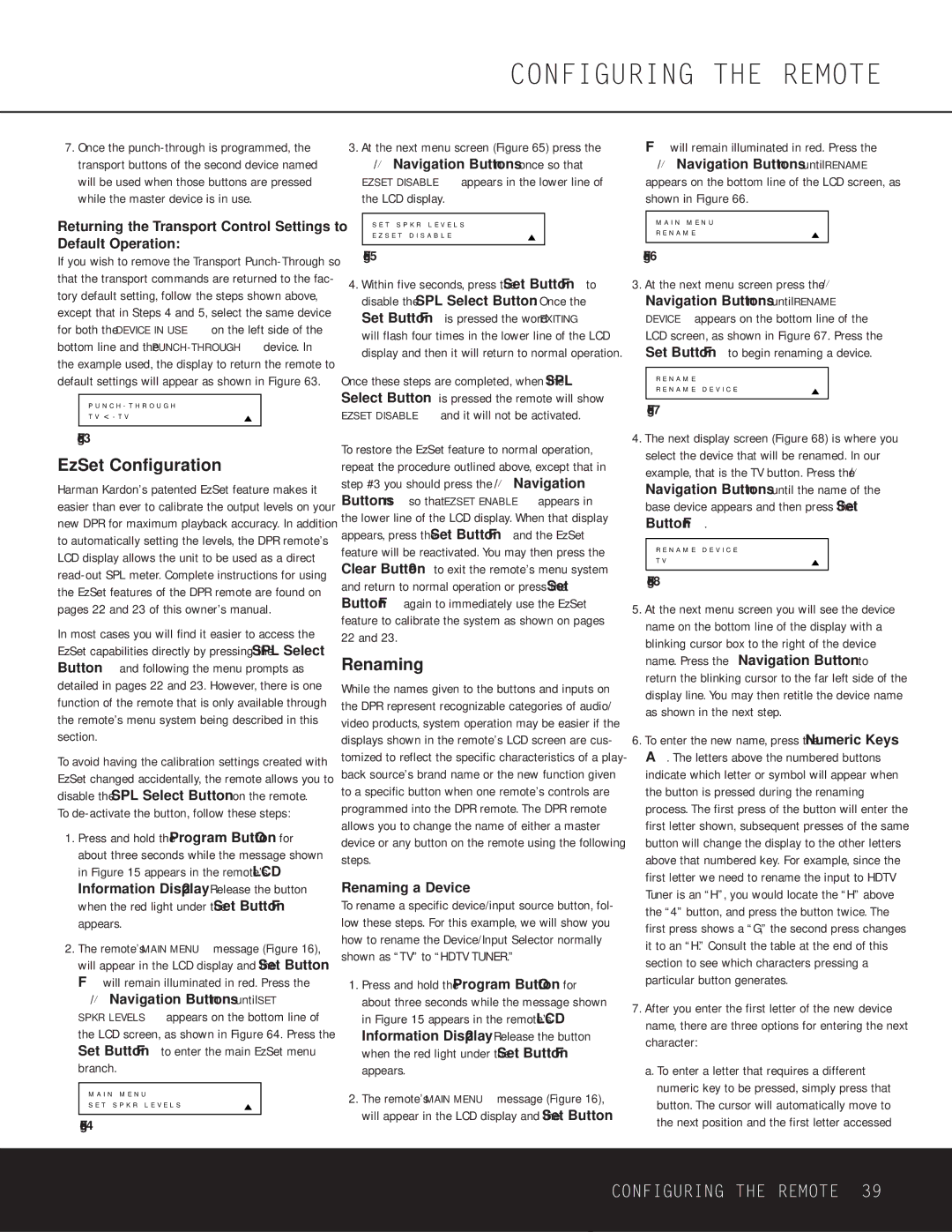 Harman-Kardon DPR 1001 owner manual EzSet Configuration, Renaming, Will remain illuminated in red. Press 