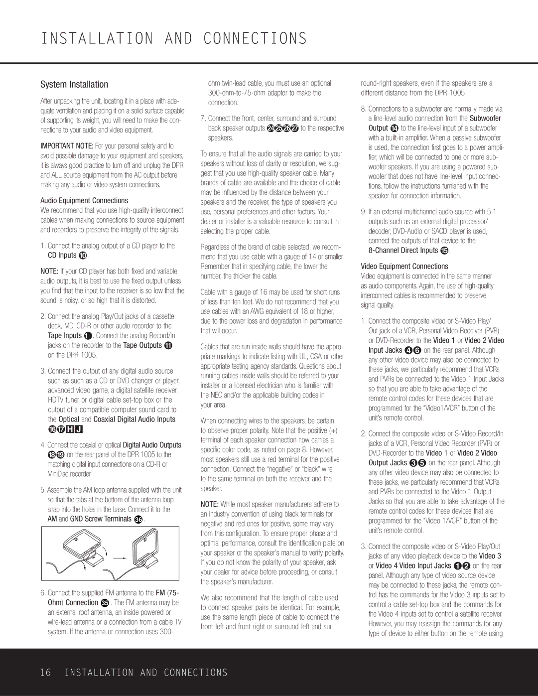 Harman-Kardon DPR 1005 owner manual Installation and Connections, System Installation 