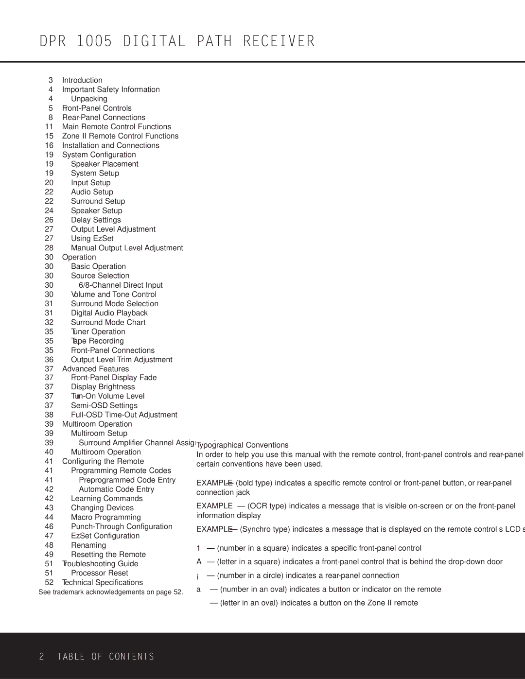 Harman-Kardon owner manual DPR 1005 Digital Path Receiver, See trademark acknowledgements on 