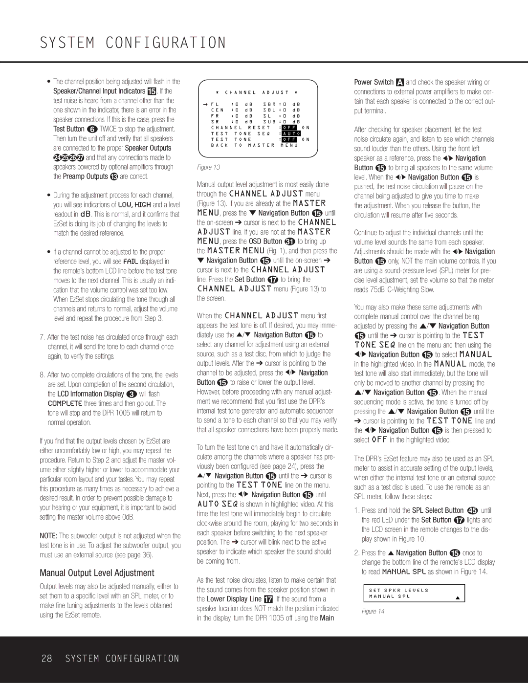 Harman-Kardon DPR 1005 Manual Output Level Adjustment, MENU, press the OSD Button to bring up, Play shown in Figure 