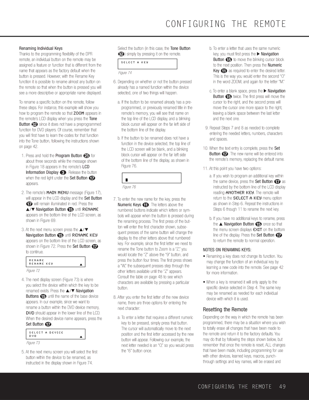 Harman-Kardon DPR 1005 owner manual Resetting the Remote, Renaming Individual Keys, At this point you have two options 