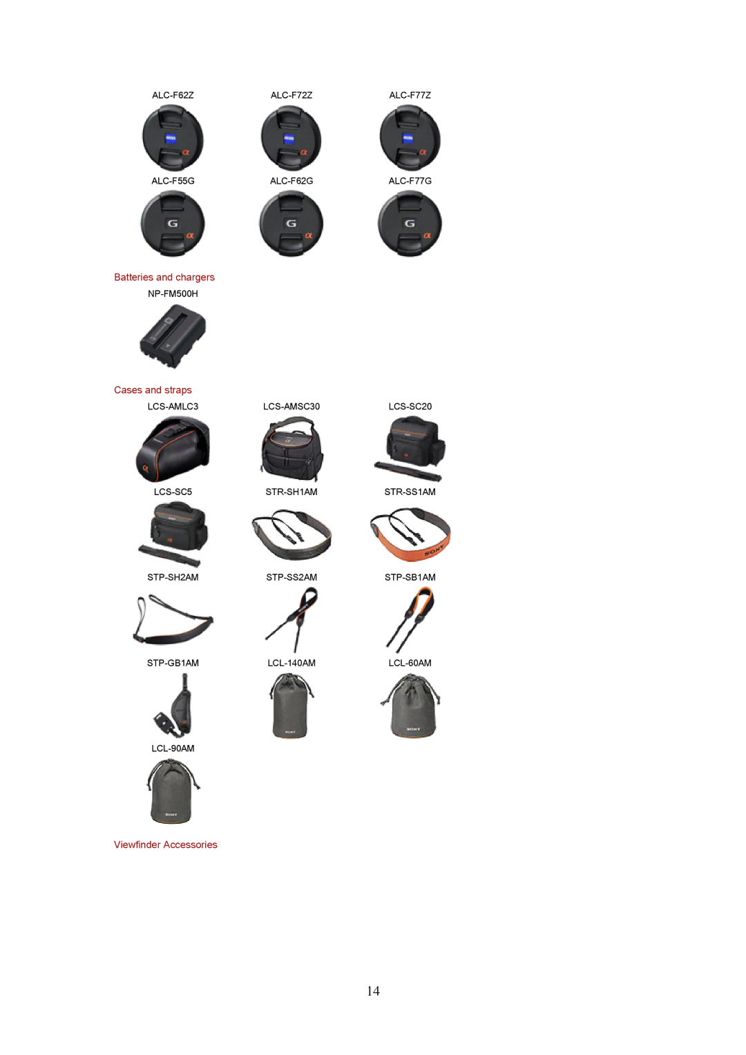 Harman-Kardon DSLR-A350 specifications Batteries and chargers, Cases and straps, Viewfinder Accessories 