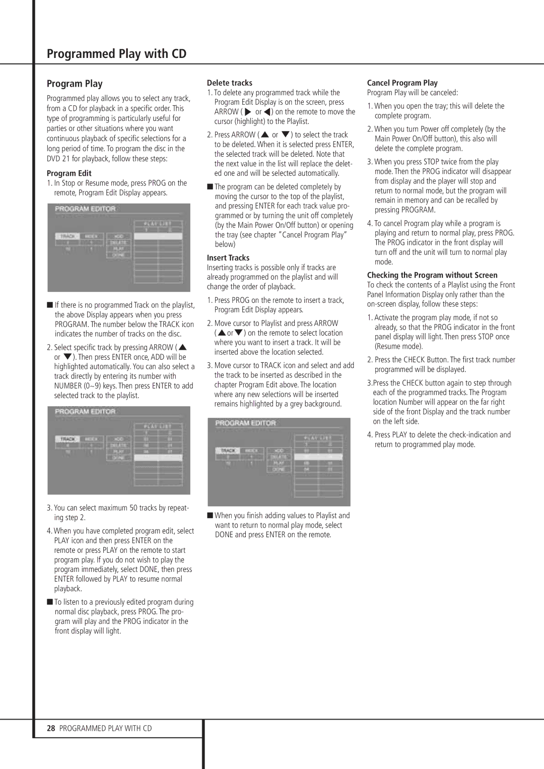 Harman-Kardon DVD 21 owner manual You can select maximum 50 tracks by repeat- ing step, Delete tracks, Insert Tracks 