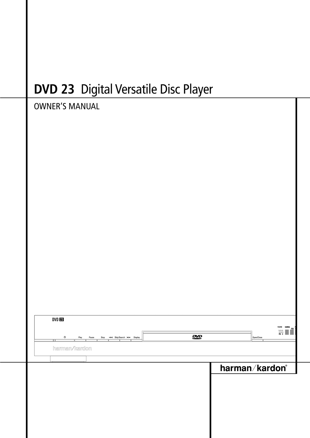 Harman-Kardon owner manual DVD 23 Digital Versatile Disc Player 