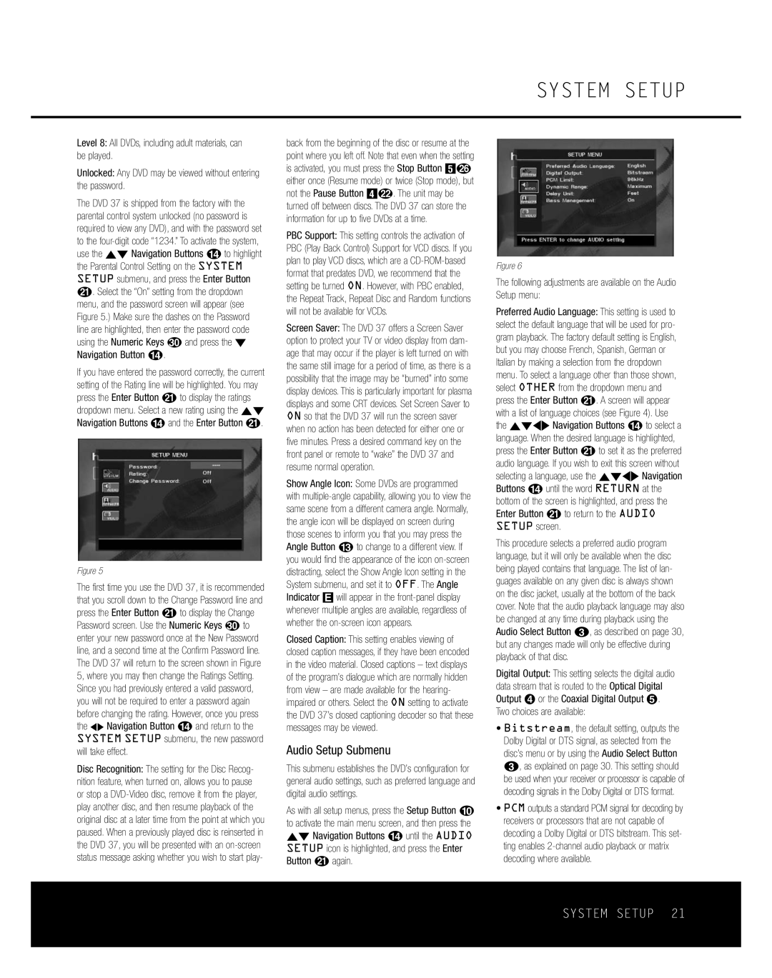 Harman-Kardon DVD 37 owner manual Audio Setup Submenu, Following adjustments are available on the Audio Setup menu 