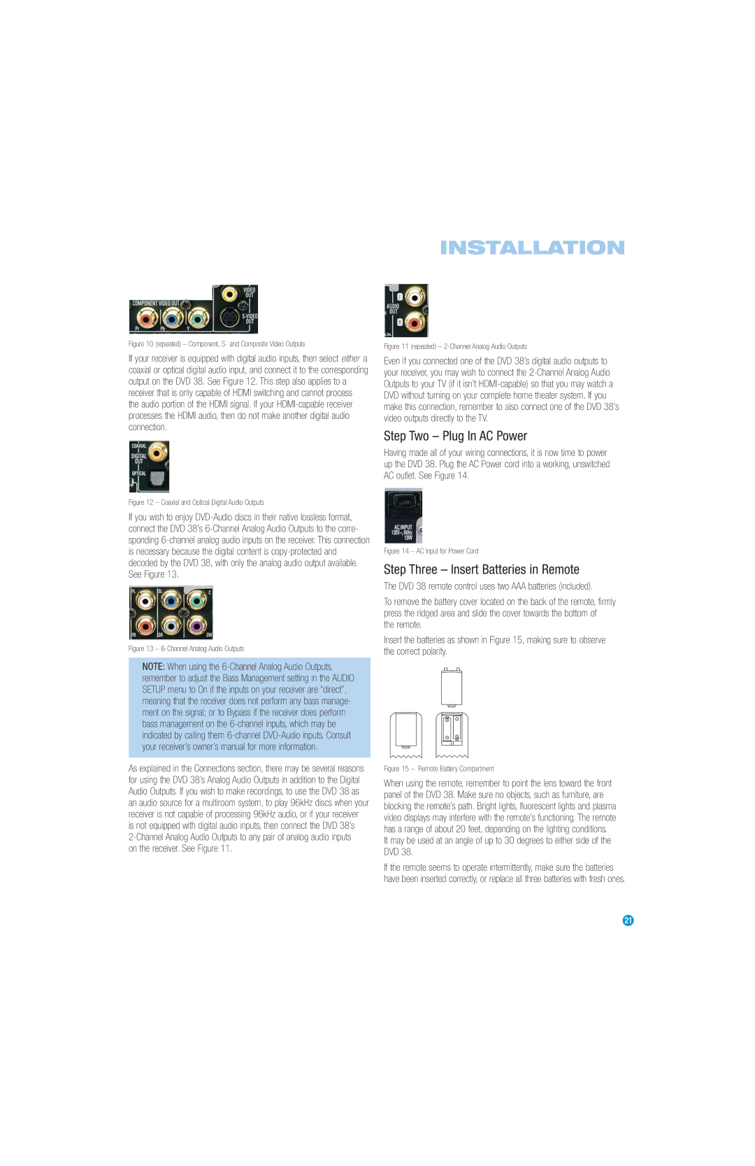 Harman-Kardon DVD 38 manual Step Two Plug In AC Power, Step Three Insert Batteries in Remote, On the receiver. See Figure 