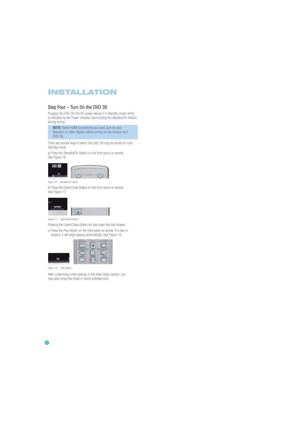 Harman-Kardon DVD 38 manual Step Four Turn On the DVD, Standby/On Switch 