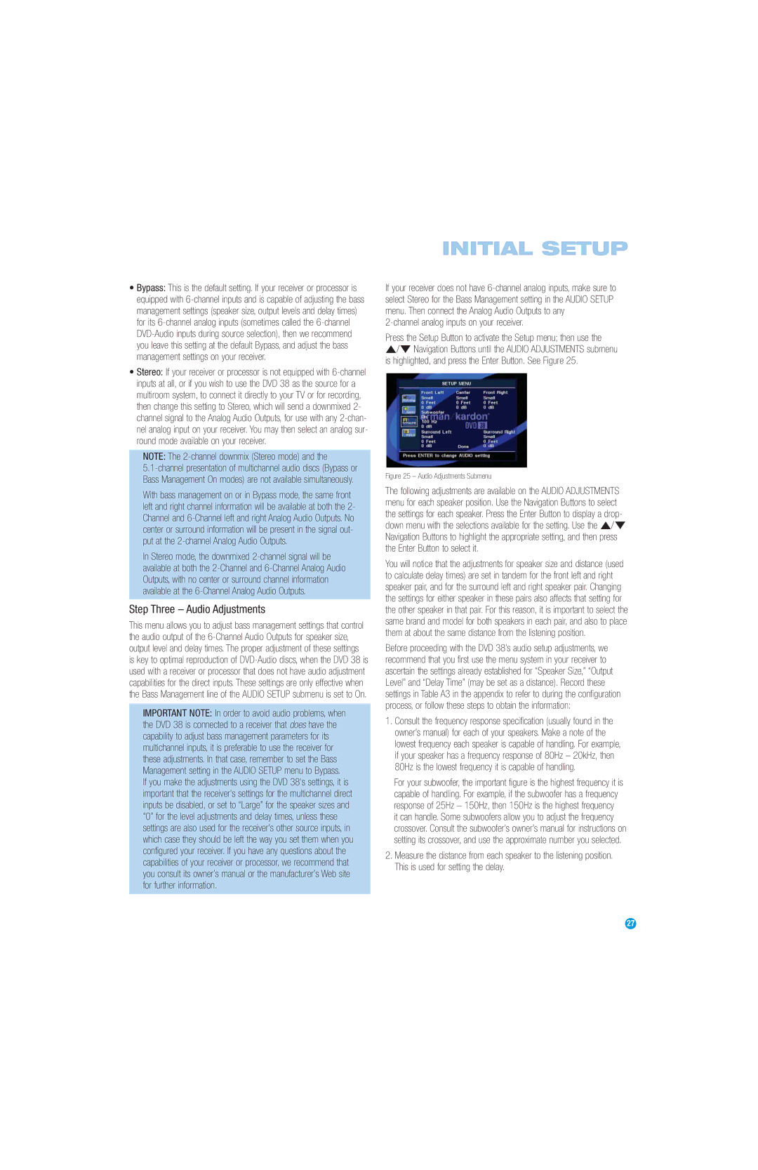 Harman-Kardon DVD 38 manual Step Three Audio Adjustments, Channel analog inputs on your receiver 