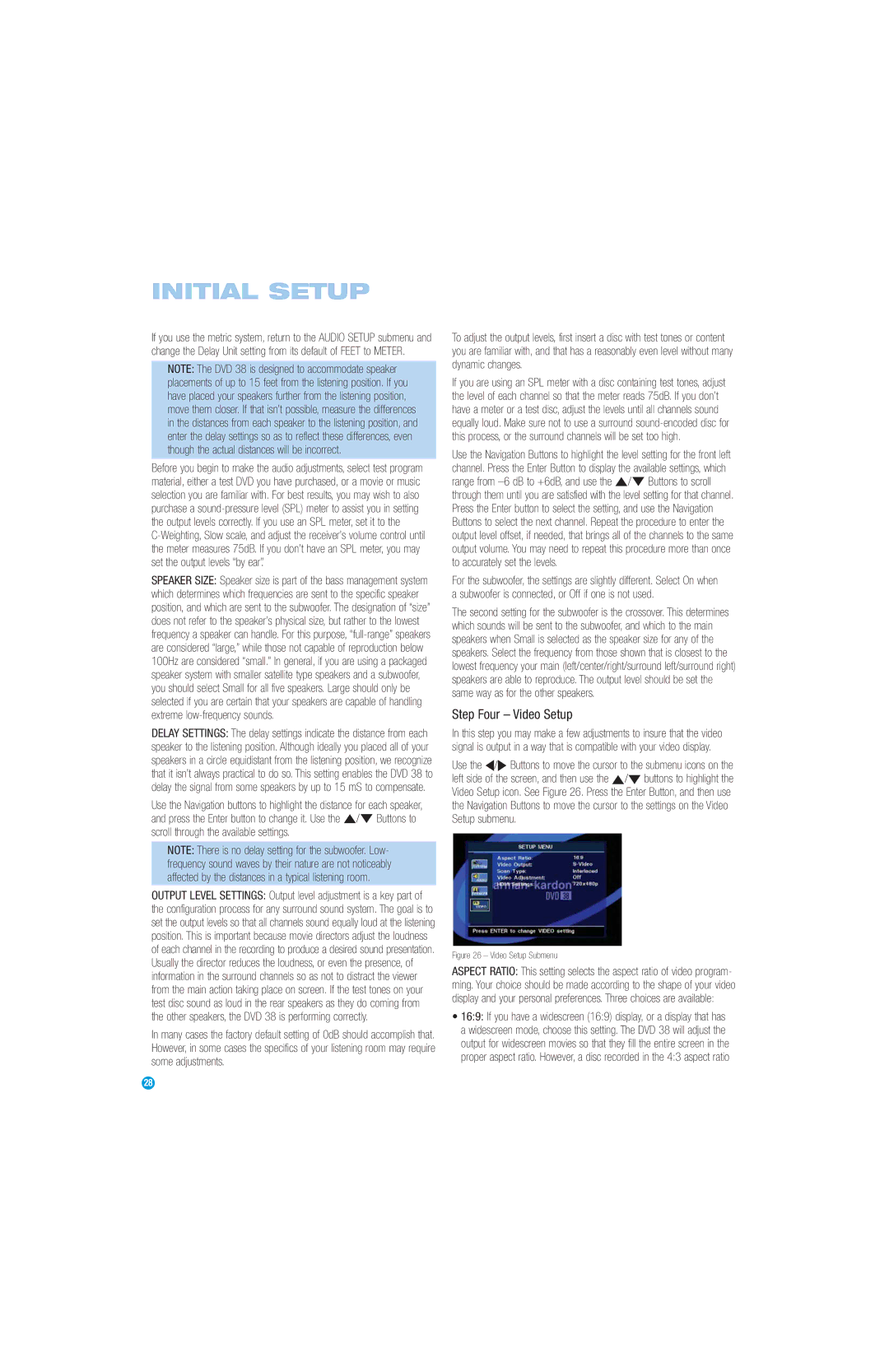 Harman-Kardon DVD 38 manual Step Four Video Setup, Video Setup Submenu 