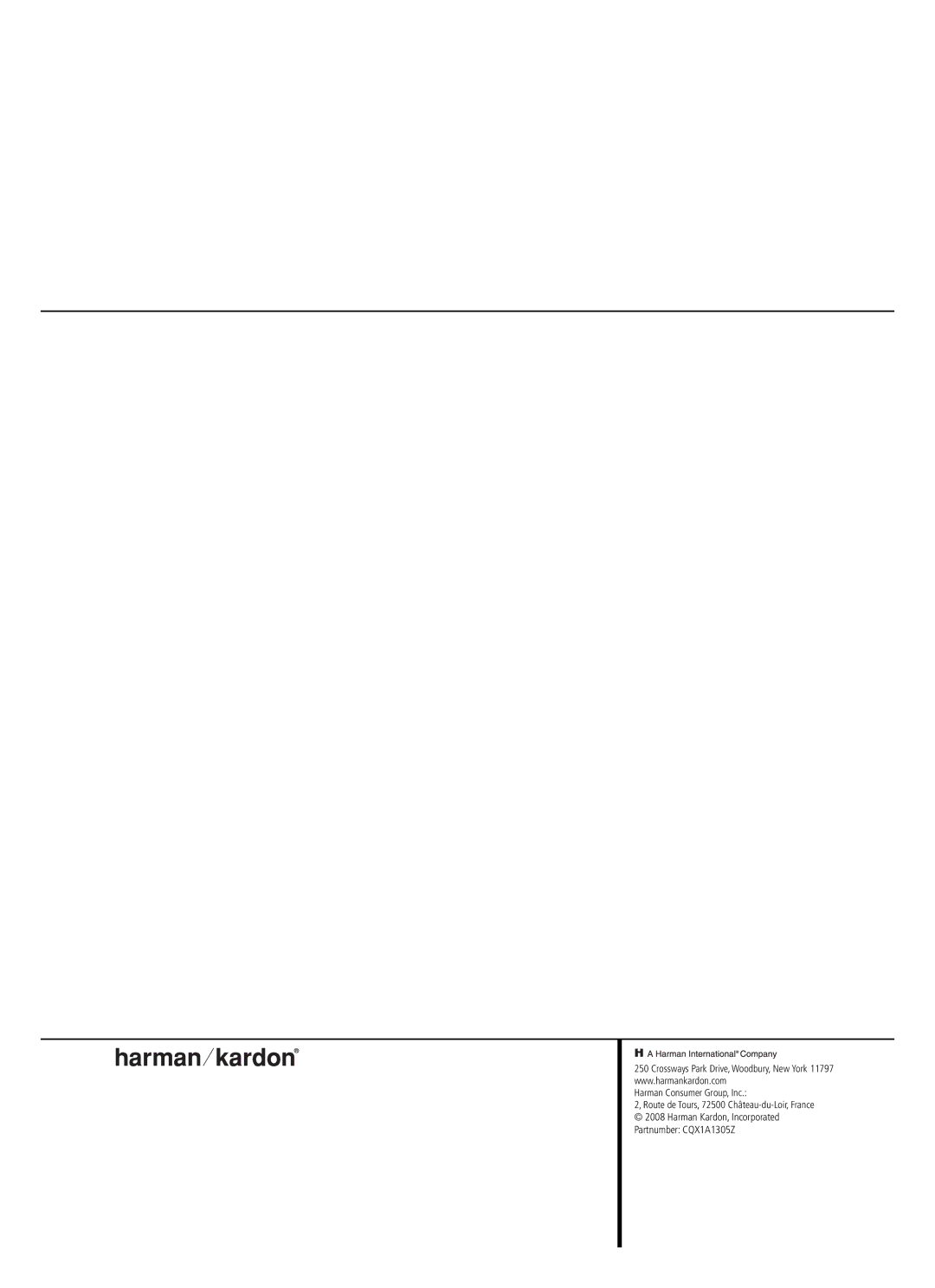 Harman-Kardon DVD 49, DVD 39 owner manual Harman Kardon, Incorporated Partnumber CQX1A1305Z 