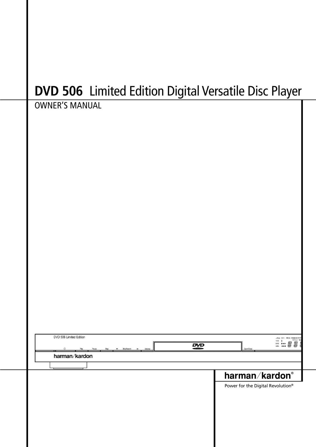 Harman-Kardon owner manual DVD 506 Limited Edition Digital Versatile Disc Player 