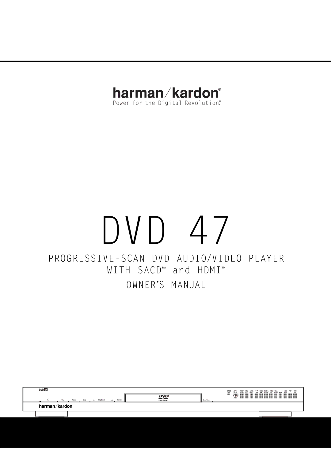 Harman-Kardon DVD47 owner manual Dvd, PROGRESSIVE-SCAN DVD AUDIO/VIDEO Player 