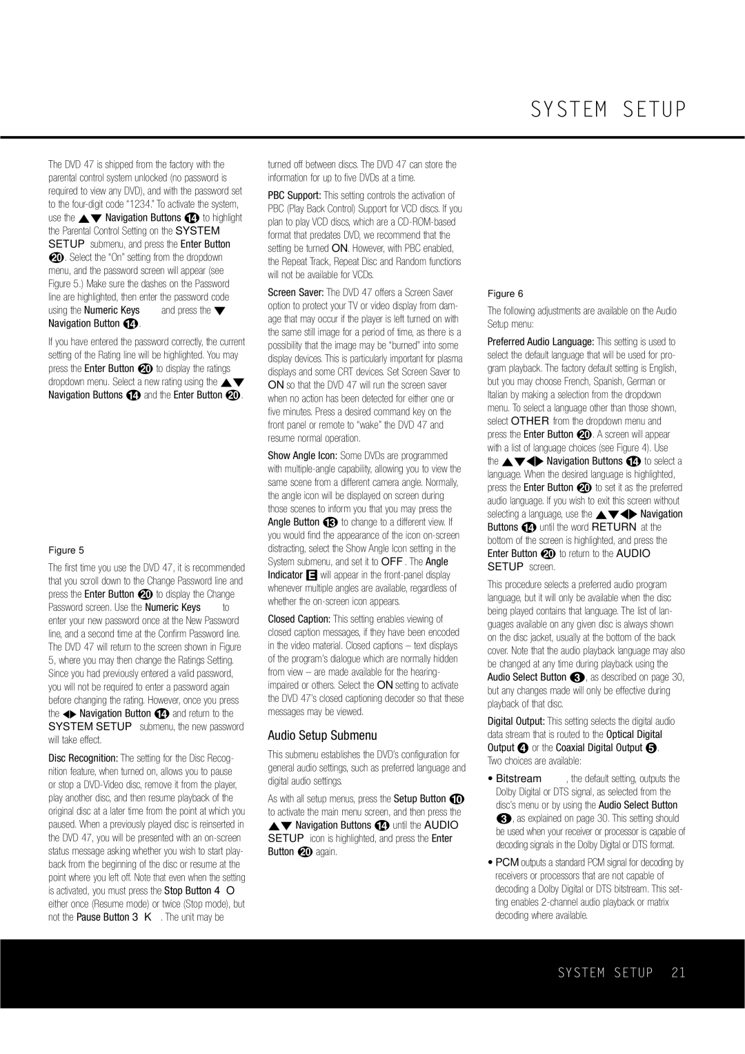 Harman-Kardon DVD47 owner manual Audio Setup Submenu, Using the Numeric Keys and press the ¤ Navigation Button n 