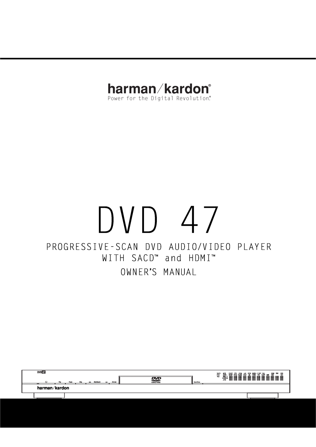 Harman-Kardon DVD47 owner manual Progressive-Scandvd Audio/Video Player, Power for the Digital Revolution, Open/Close 