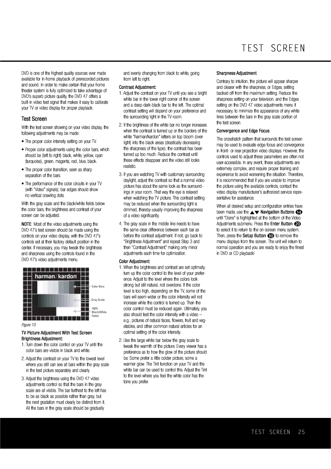 Harman-Kardon DVD47 owner manual Test Screen 