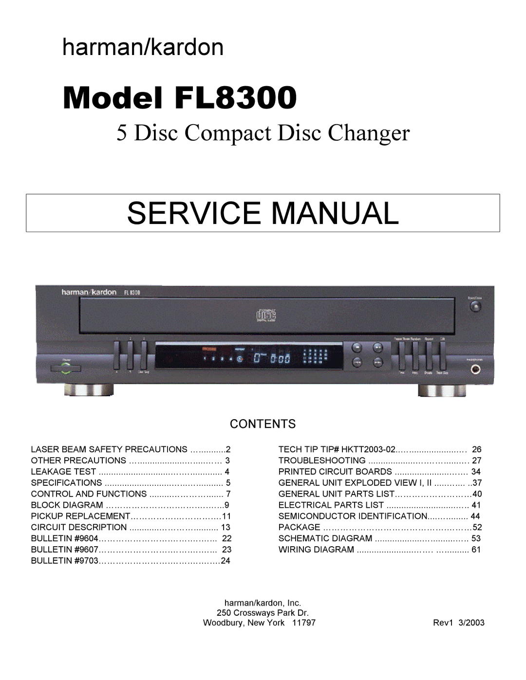 Harman-Kardon service manual Model FL8300 