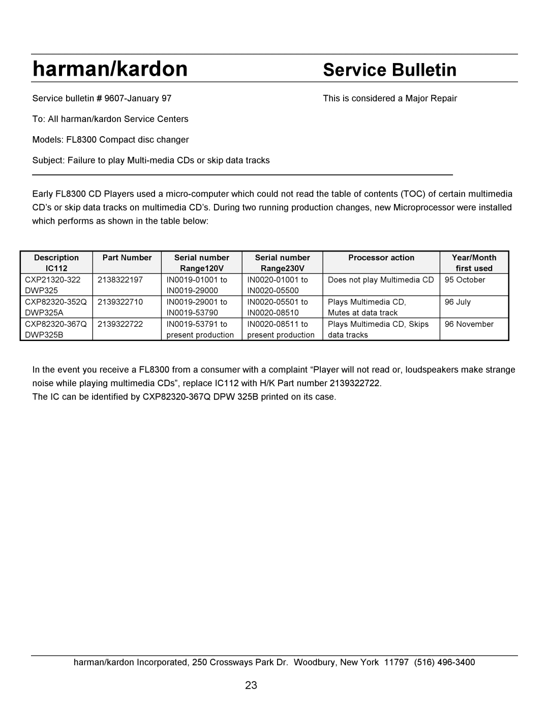 Harman-Kardon FL8300 service manual Harman/kardon 