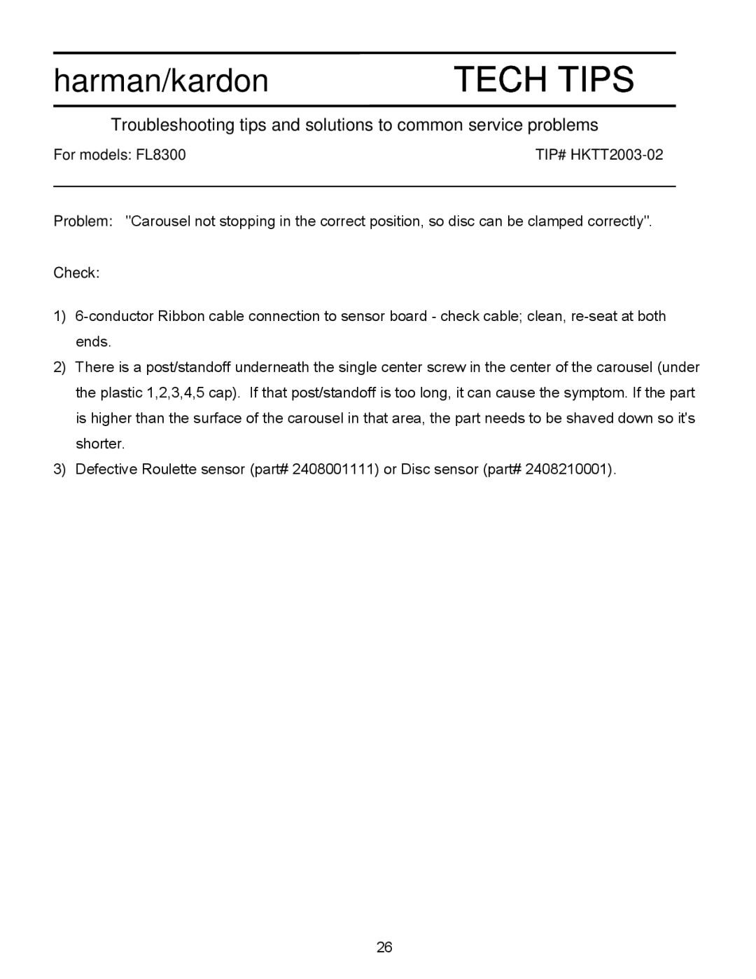 Harman-Kardon FL8300 service manual Tech Tips 