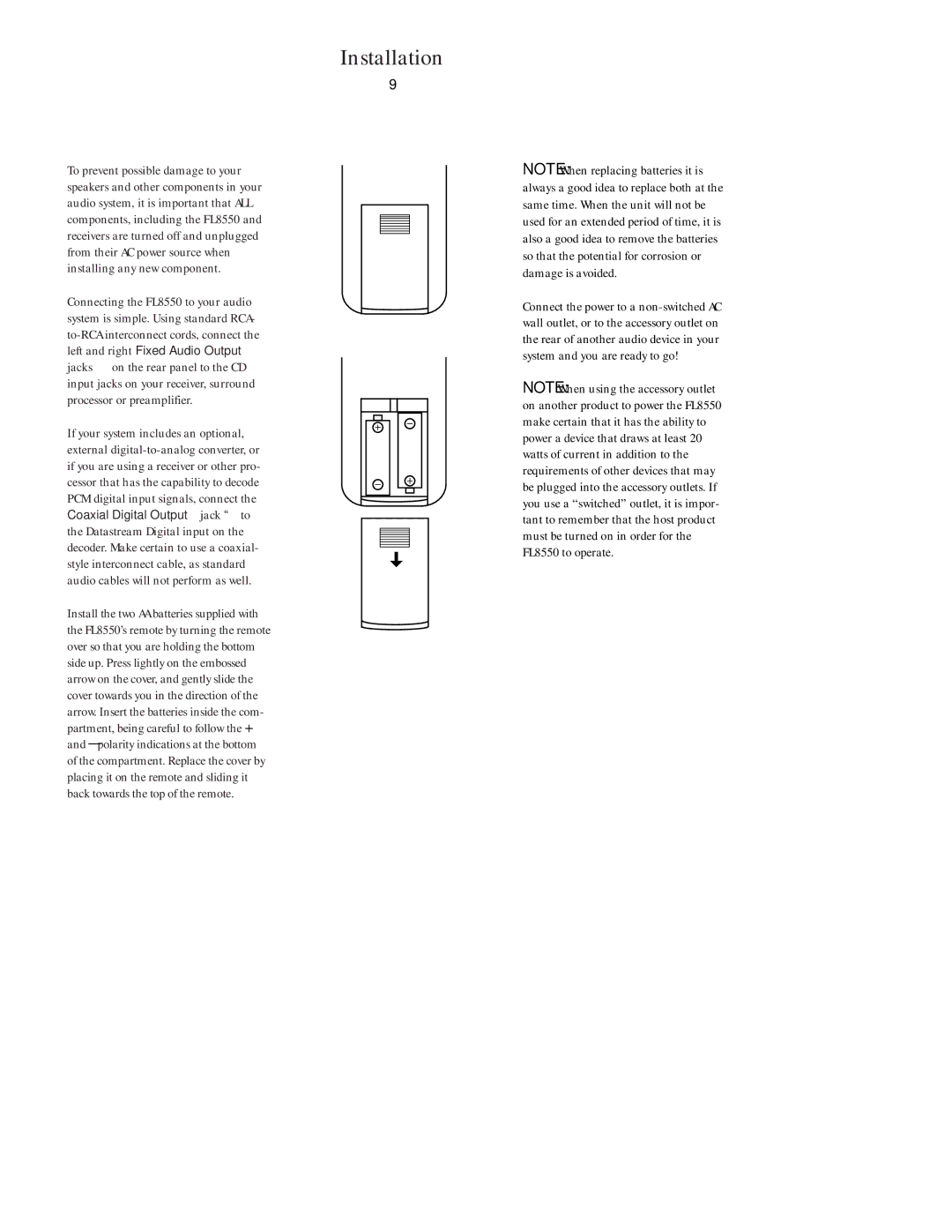 Harman-Kardon FL8550 owner manual Installation 