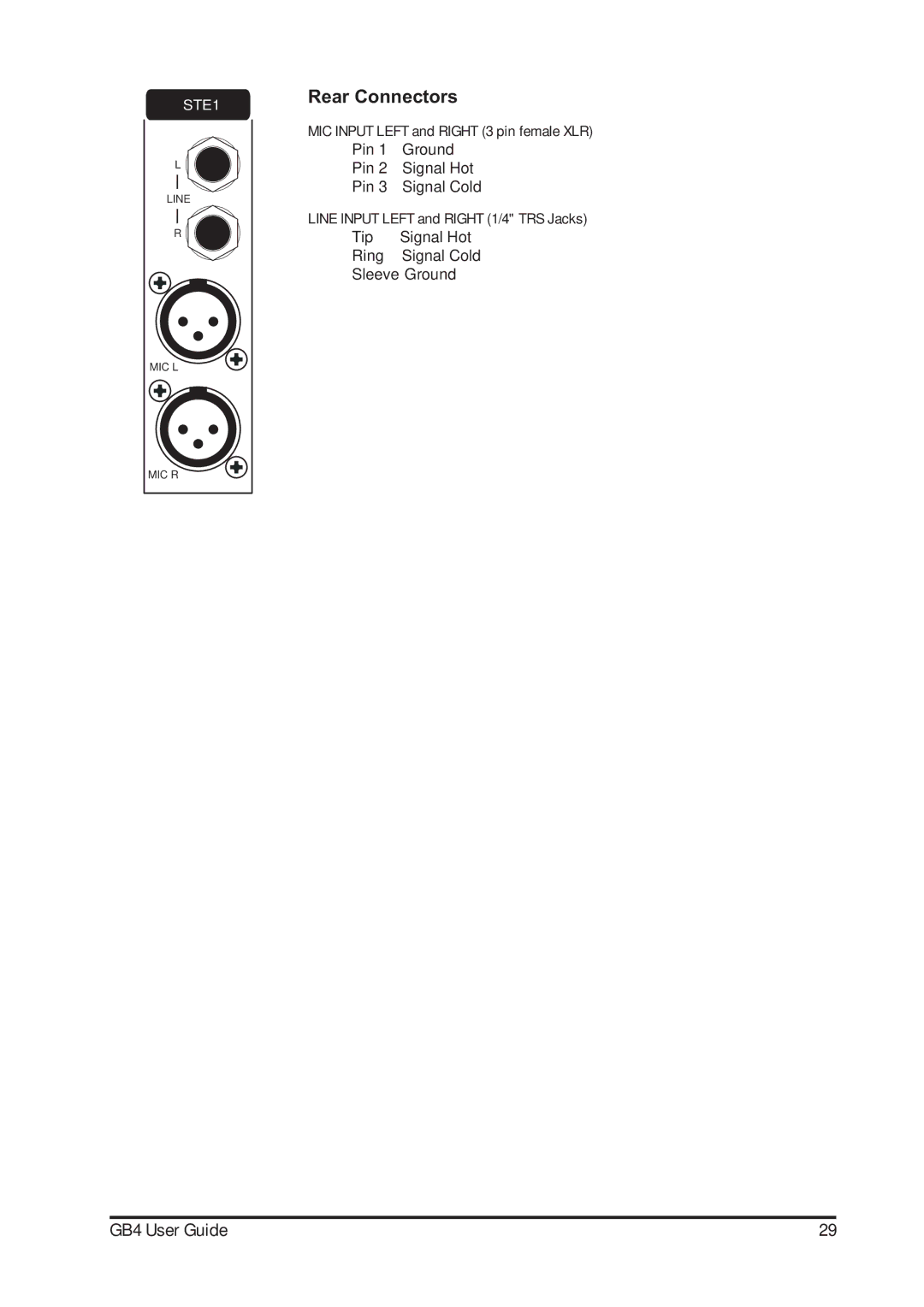 Harman-Kardon GB4 manual Pin Ground Signal Hot 