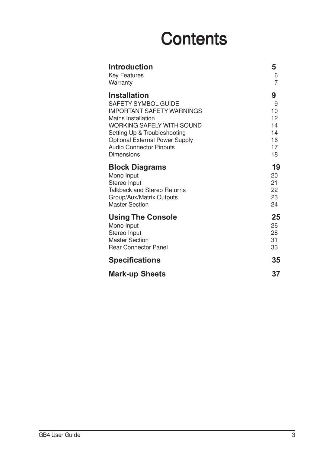 Harman-Kardon GB4 manual Contents 