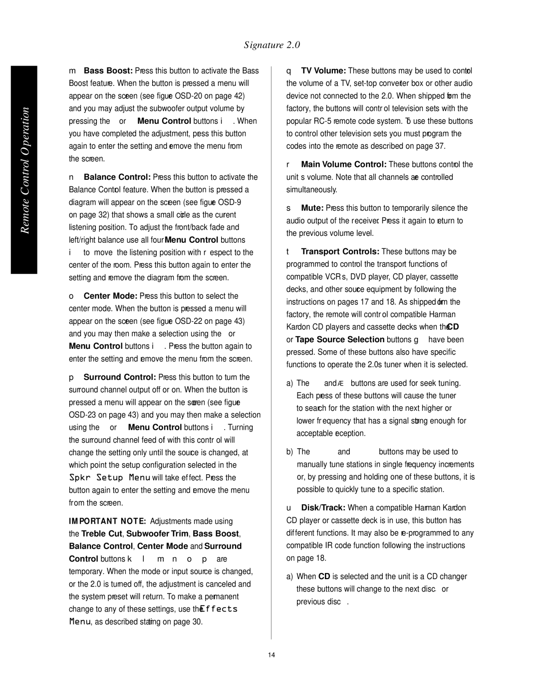 Harman-Kardon HA160-0004-A manual Remote Control Operation 