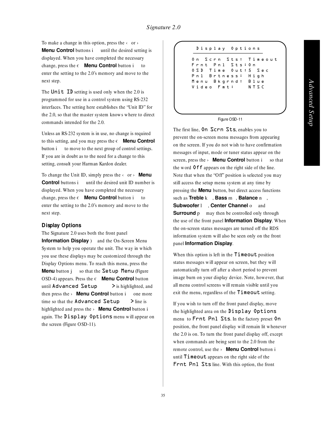 Harman-Kardon HA160-0004-A manual Display Options, Figure OSD-11 