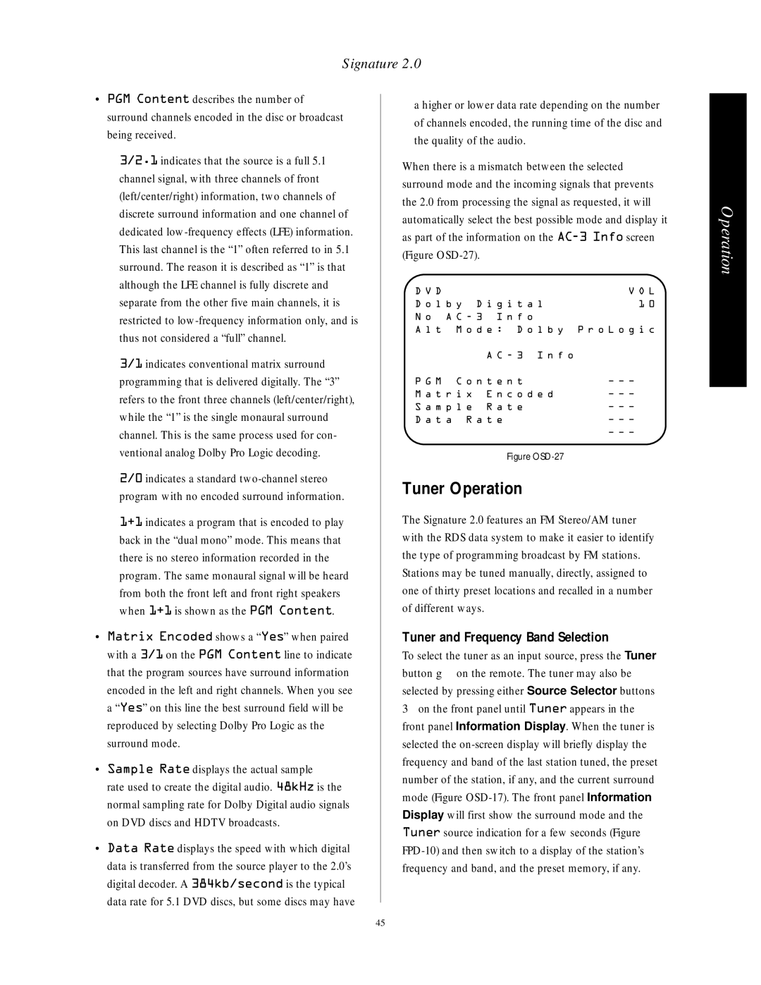 Harman-Kardon HA160-0004-A manual Tuner Operation, Tuner and Frequency Band Selection 