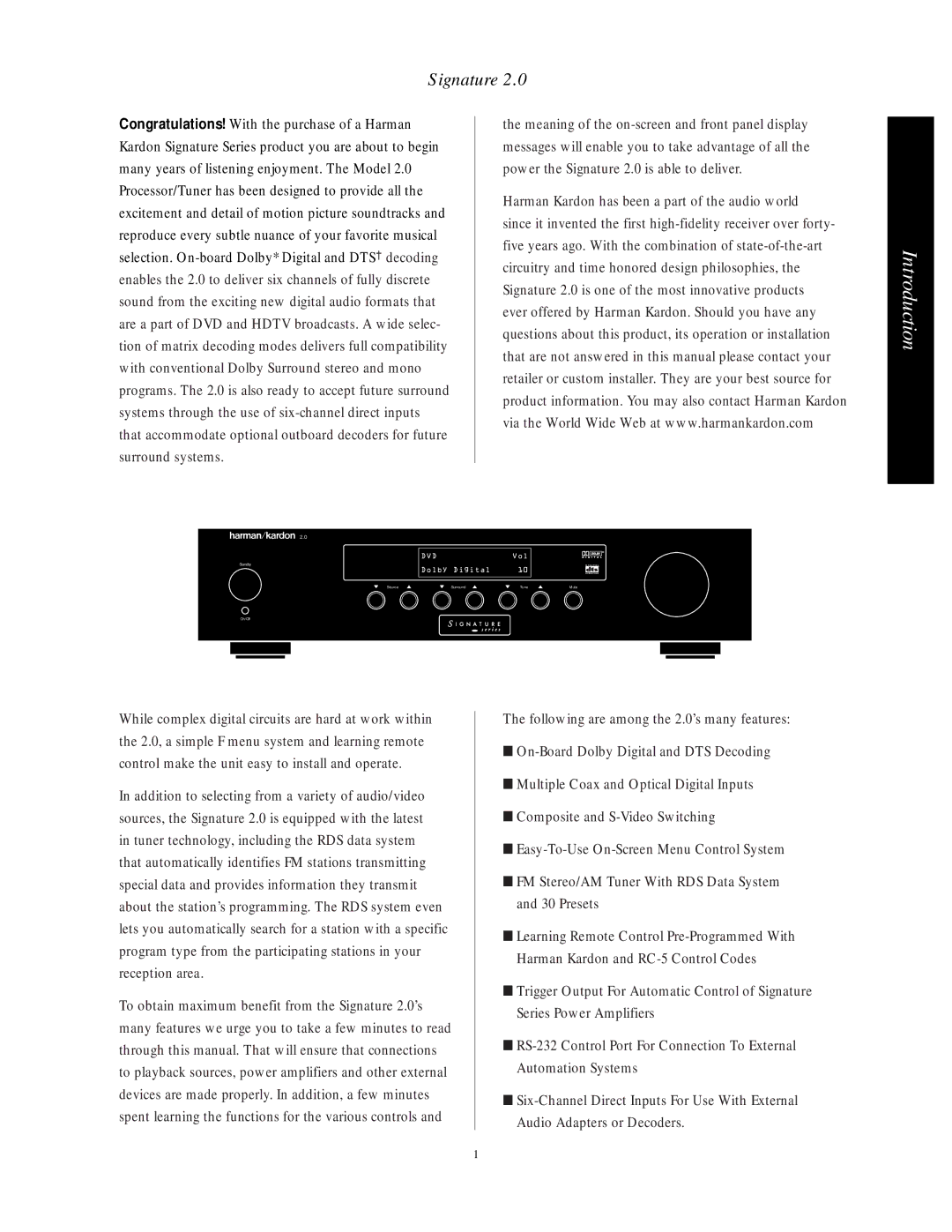 Harman-Kardon HA160-0004-A manual Introduction 