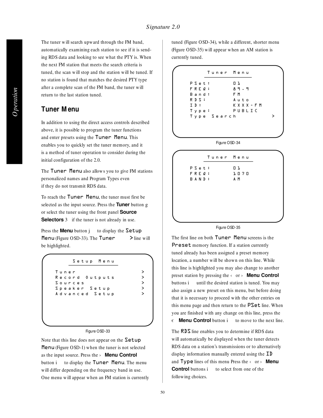 Harman-Kardon HA160-0004-A manual Tuner Menu, Figure OSD-33 