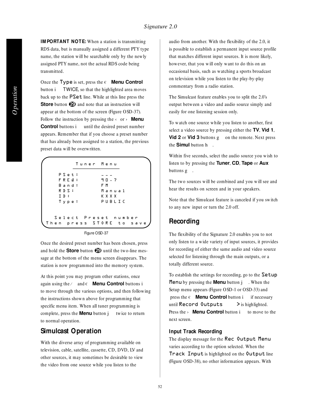 Harman-Kardon HA160-0004-A manual Simulcast Operation, Input Track Recording 