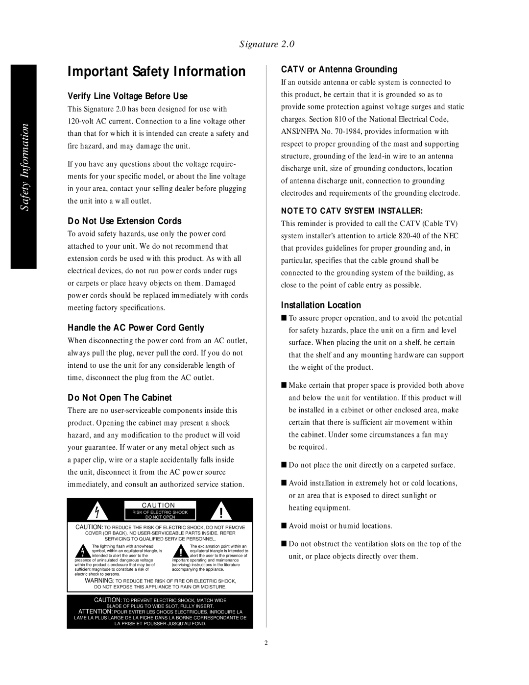 Harman-Kardon HA160-0004-A manual Important Safety Information 