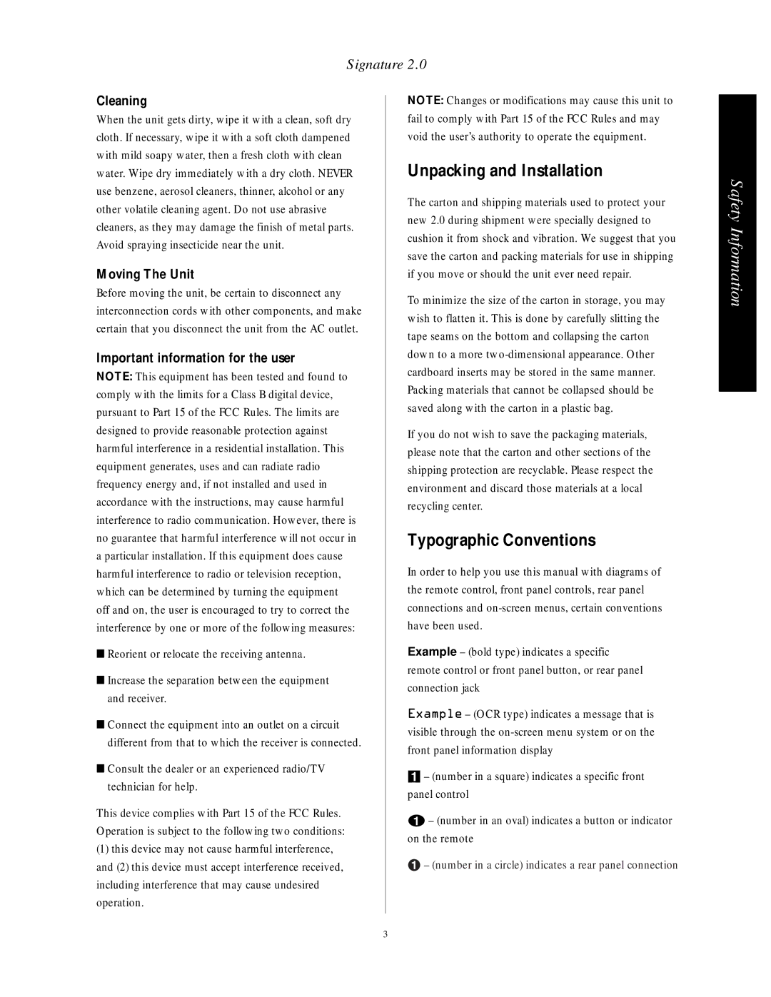 Harman-Kardon HA160-0004-A manual Unpacking and Installation, Typographic Conventions, Cleaning, Moving The Unit 