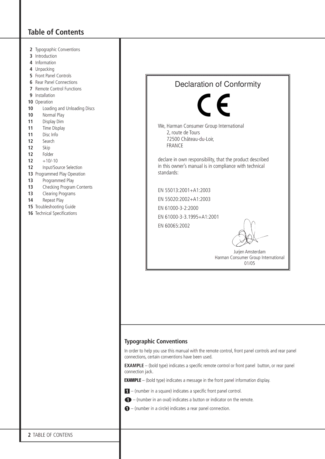 Harman-Kardon HD 970 owner manual Table of Contents 