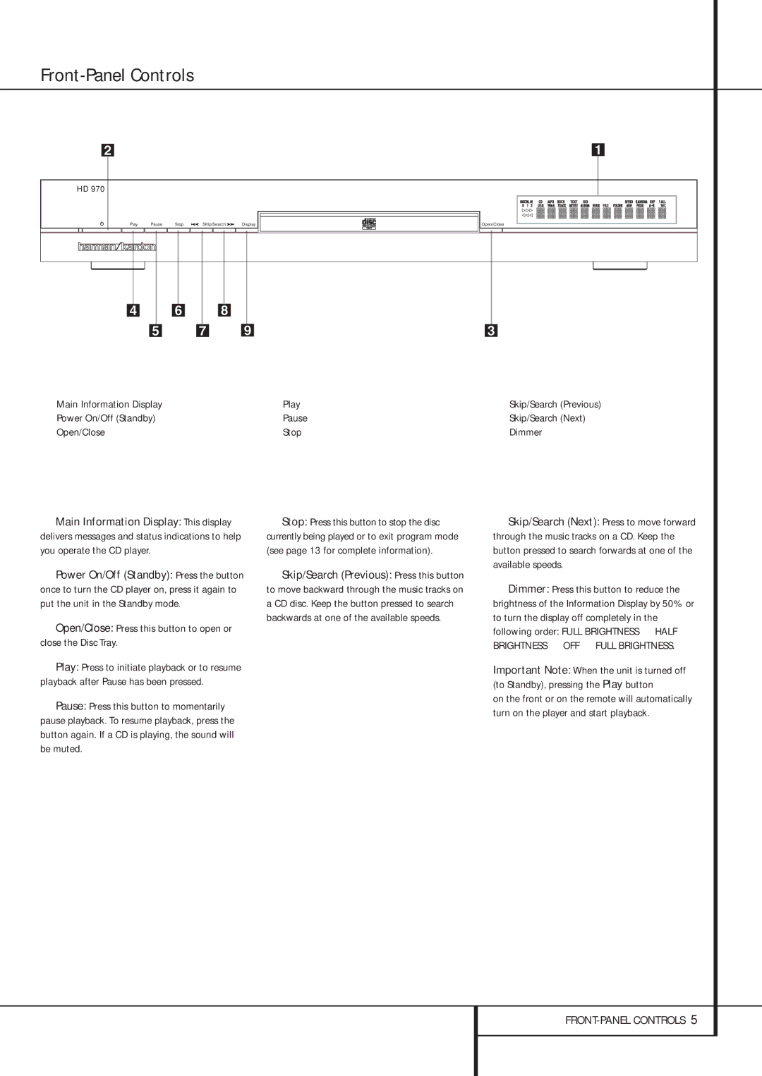 Harman-Kardon HD 970 owner manual Front-Panel Controls 