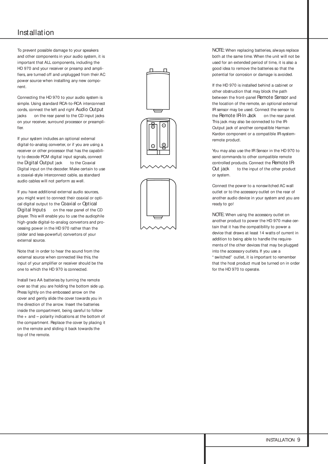 Harman-Kardon HD 970 owner manual Installation 