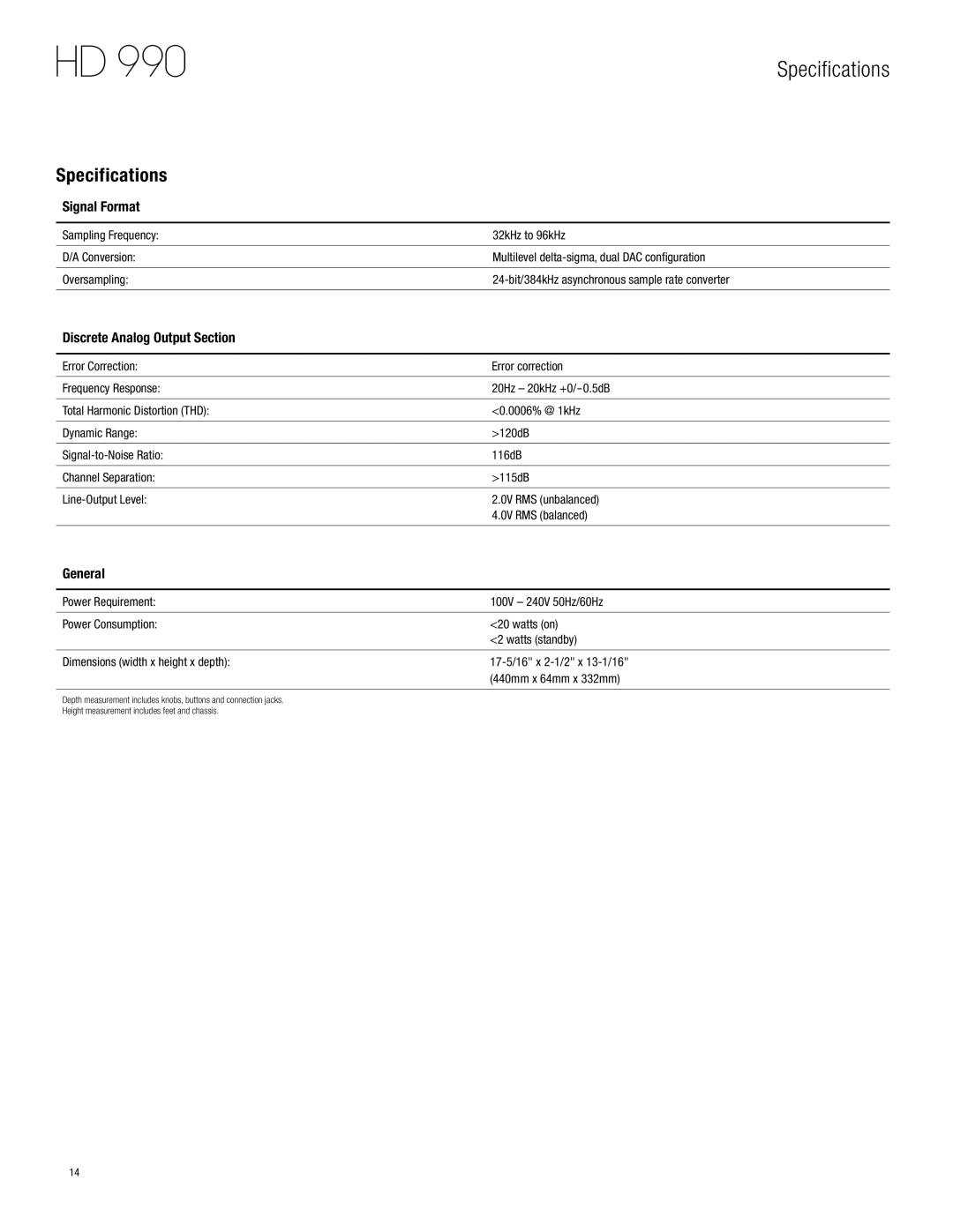 Harman-Kardon HD 990 owner manual Specifications, Signal Format, Discrete Analog Output Section, General 