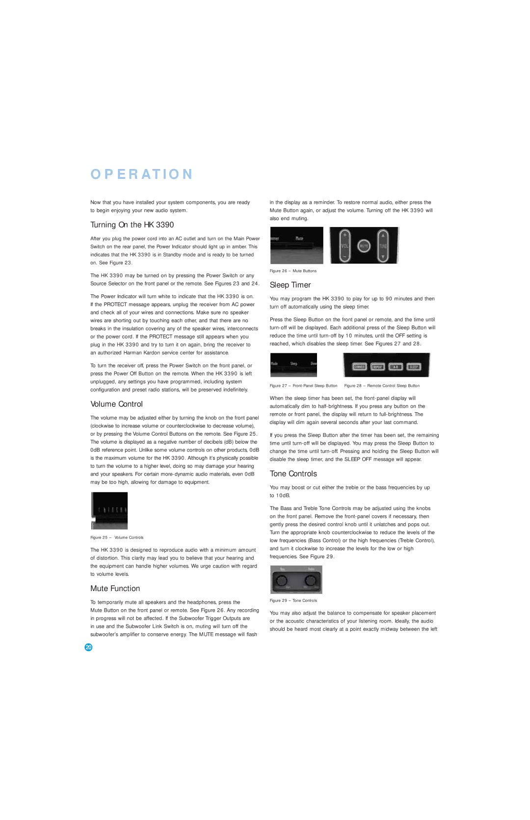 Harman-Kardon HK 3390 owner manual Operation 