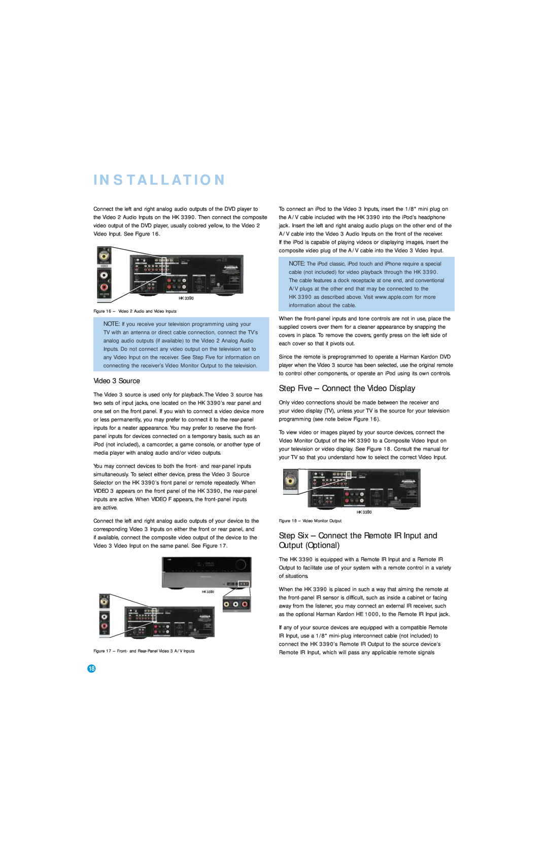 Harman-Kardon HK 3390 owner manual Step Five - Connect the Video Display, Video 3 Source, Installation 